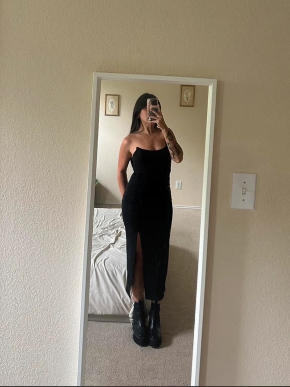Hello Molly Strapless Black Maxi Dress with Side Slit